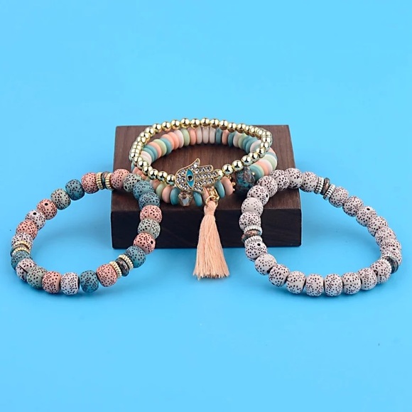Jewelry - Boho Hamsa hand evil eye stone tassel 4pc set